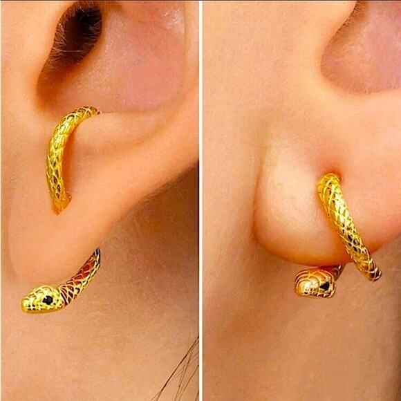 Gold Snake Earrings Creative Design Trendy - Picture 1 of 5